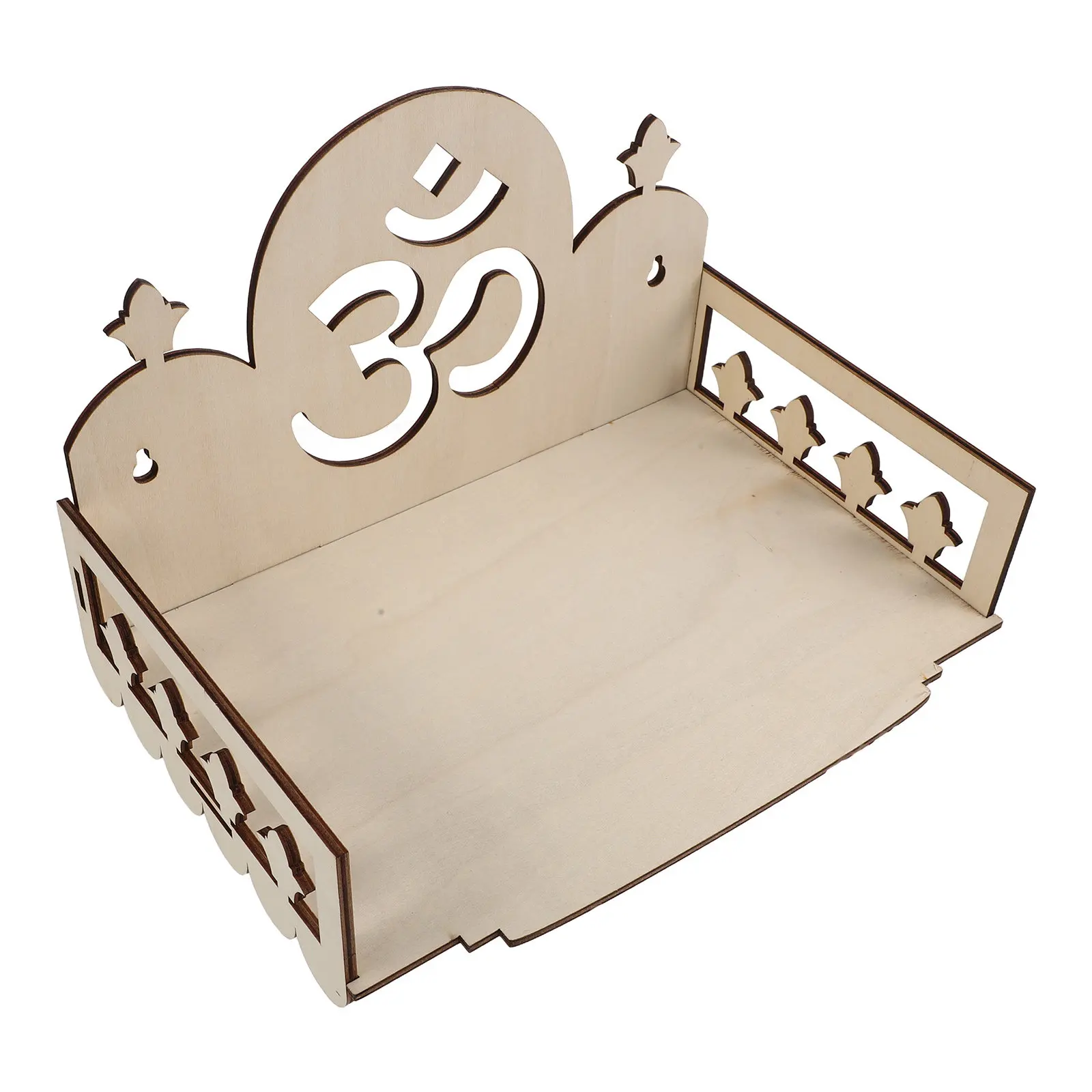 Carved Wooden Temple Pooja Shelf Lacquer Finish Wall Mounted Hanging Shrine Prayer Altar Small Home Office Idols Decor Stand