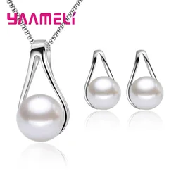 925 Sterling Silver Jewelry Sets for Women Girls Wedding Engagement Cute Pearl Waterdrop Shape Best Gift for Beloved