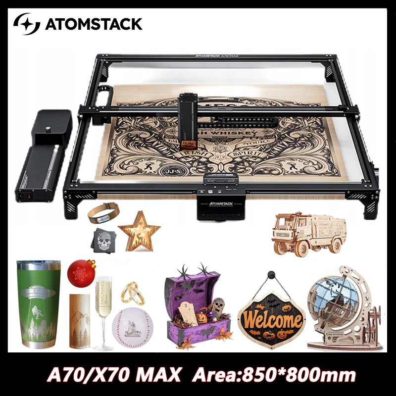 Atomstack X70 A70Max 70W Laser Output Industrial Laser Engraving Machine Auto Focus CNC for Gift Customized Creative Design