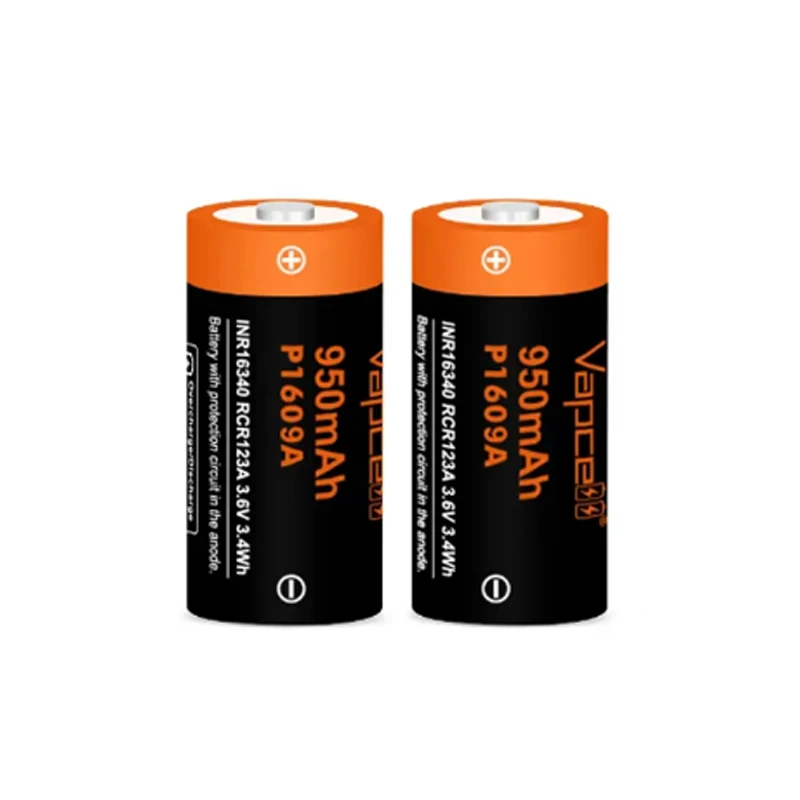 New P1609A Vapcell INR 16340 950mah 3.6V Rechargeable Battery With Protected Lithium Ion Battery For Flashlight For Toy