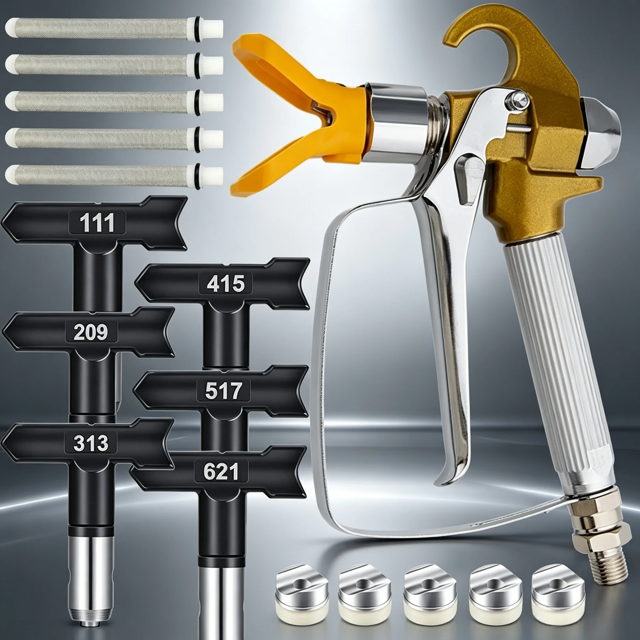 

Airless Paint Spray Gun Kit with 6 Nozzles 5 Filters Seals High Pressure Sprayer Accessories
