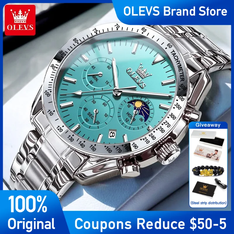 

OLEVS Mens Watch luxury Brand Quartz Wristwatch Watch For Man Multifunctional Waterproof Luminous Chronograph With Box