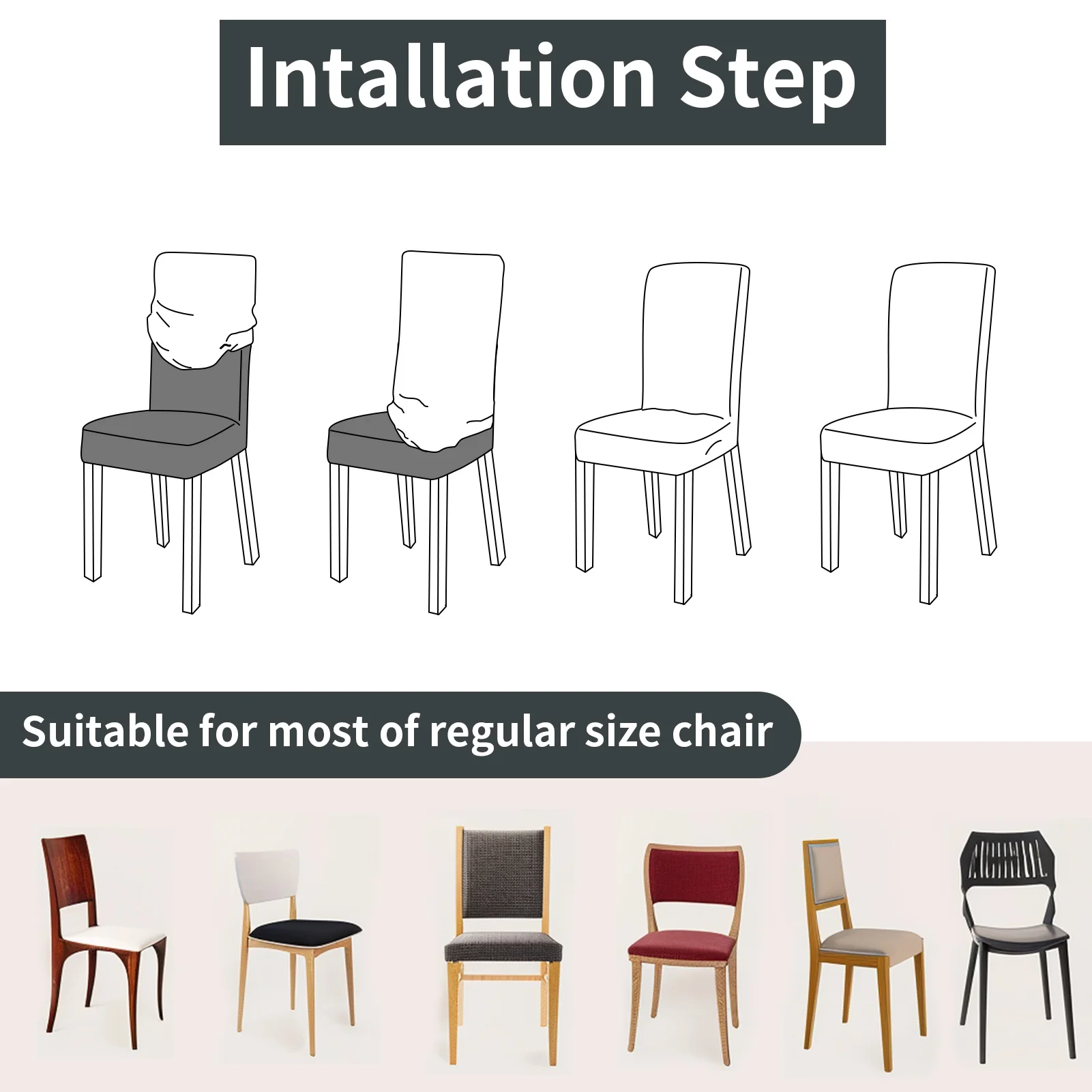 4-teiliges Set mit hohem Stretch-Esszimmerstuhlbezug, elastischer Schonbezug, abnehmbarer, rutschfester Sitzschutz für Wohnzimmer, Zuhause, Küche, Hochzeit – Detail 7
