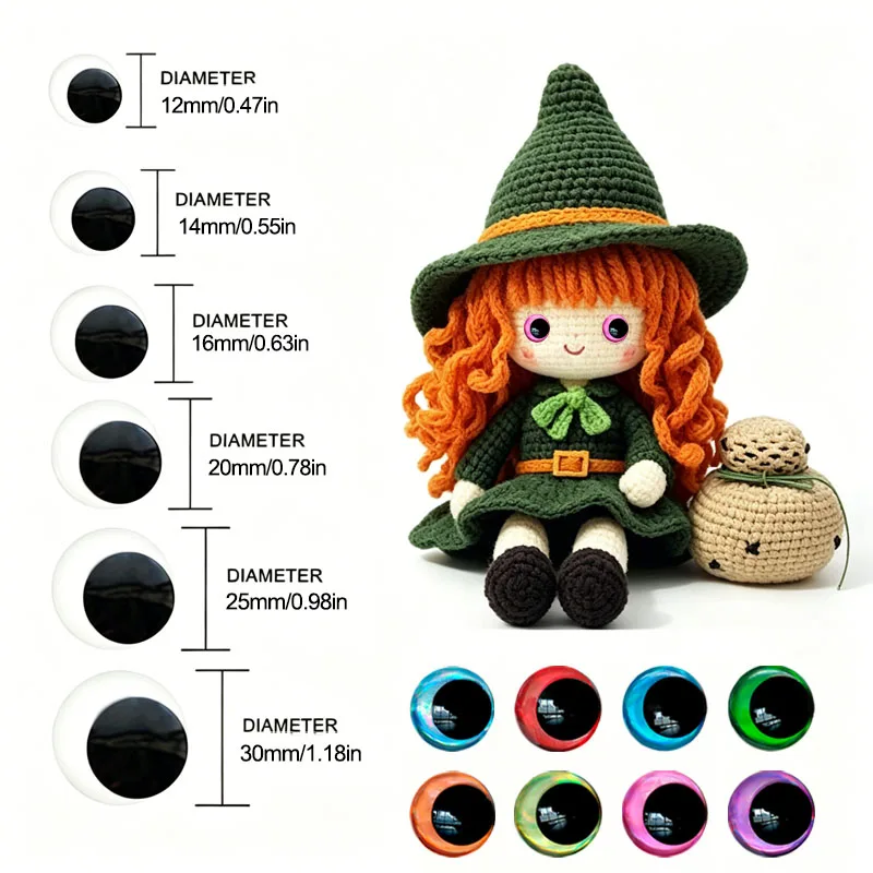 16 Pieces - 3D Colorful Toy Eyes Accessories, Safe Plastic Doll Eyes with Clips, Sequins, and Heterochromatic Design, Suitable for Making Plush Doll Eyes, Handmade DIY Sewing Accessories, Easter and Day of the Dead Quirky Decorations