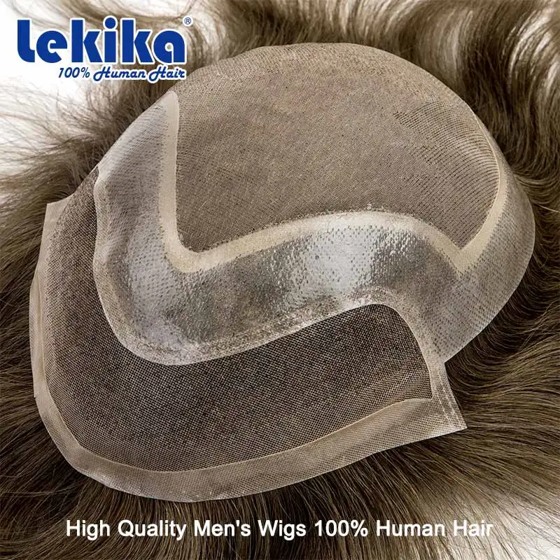Wig Man Mono Lace PU Base Male Hair Prosthesis Natural Hairline Men Wig 6