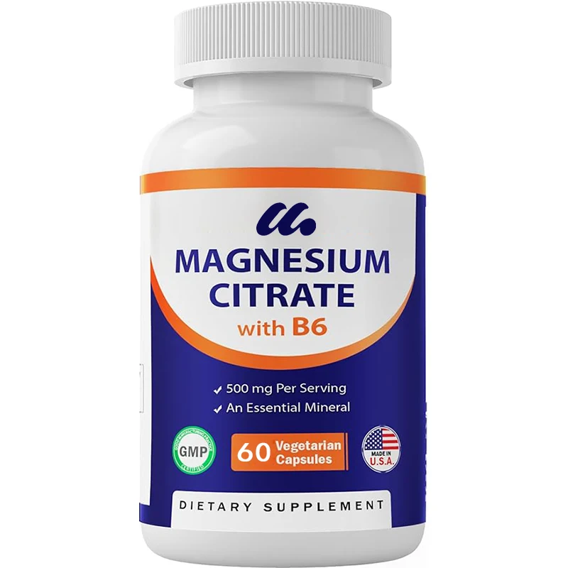 Vitamin Magnesium Citrate 500mg per serving - Add B6 for maximum absorption -60 capsules