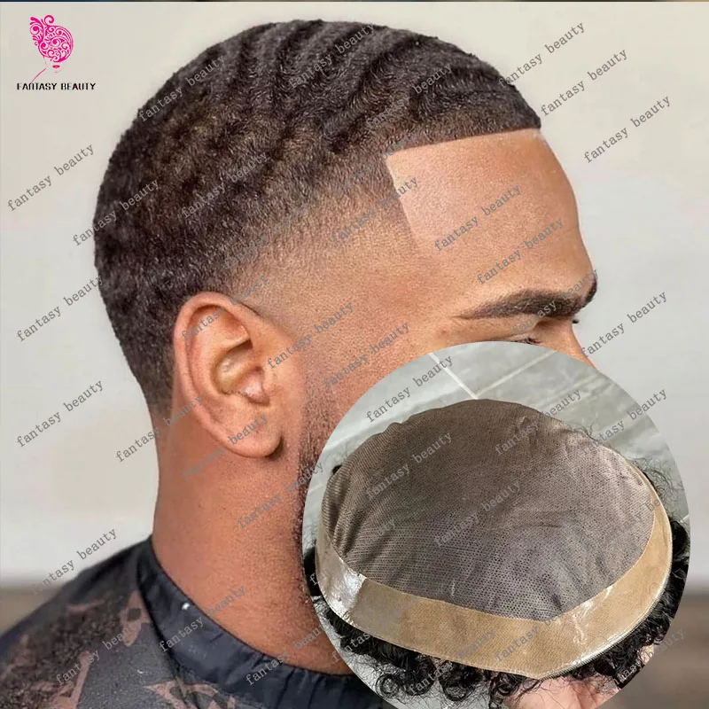 10mm Curly Breathable Mono Lace Top 100% Human Hair Black Men's 360 Weave Cheap Toupee for Afro Men Hairloss Solution Prosthesis