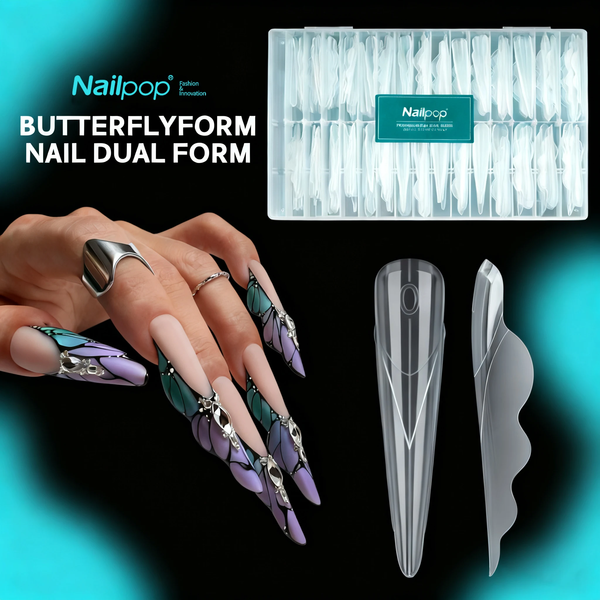 

Nailpop Innovative Butterfly Nail Dual Forms 150pcs Extended Length Reusable Gel Extension Molds For Nail Art Professional