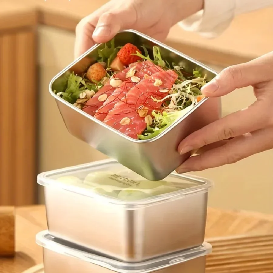 stainless steel fresh-keeping box with sealed lid, thickened small lunch box, camping food packaging and storage box image 3
