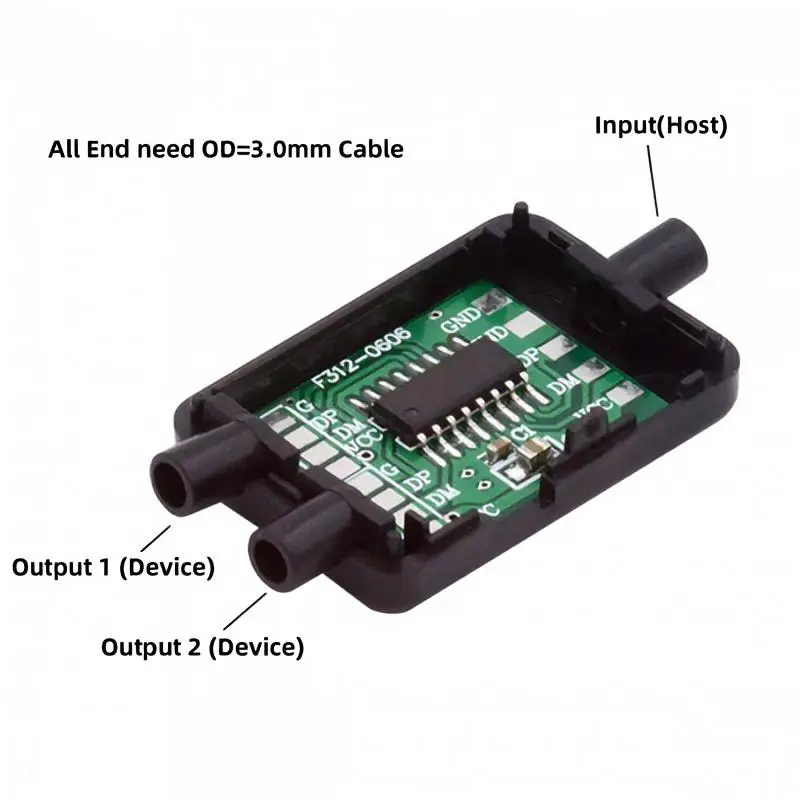 PCBA dla portów USB2.0 HUB USB 1 do 2 Splitter z pokrywą SR dla DIY części OEM i kabel 3.0mm