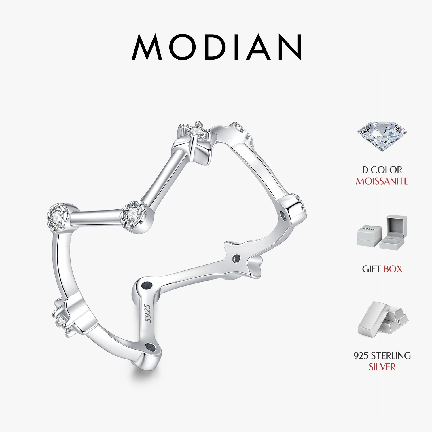 MODIAN D Color Moissanite Ring 925 Sterling Silver Irregular Branch Shaped Full Circle Band Minimal Stackable Jewelry For Women