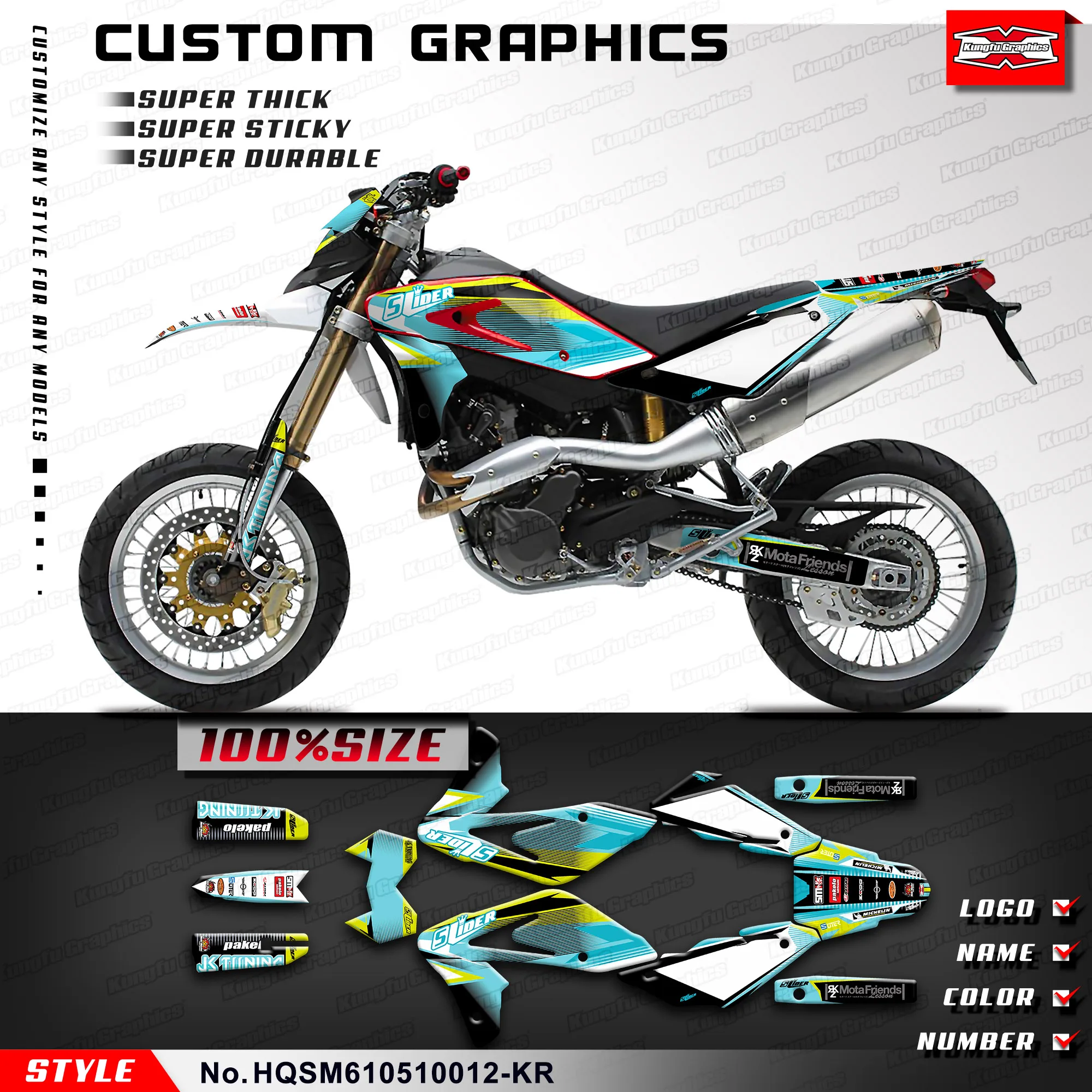 

KUNGFU GRAPHICS Personalised Sticker Decals Kit for Husqvarna SM 610 2005 2006 2007 2008 2009 2010, HQSM610510012-KR