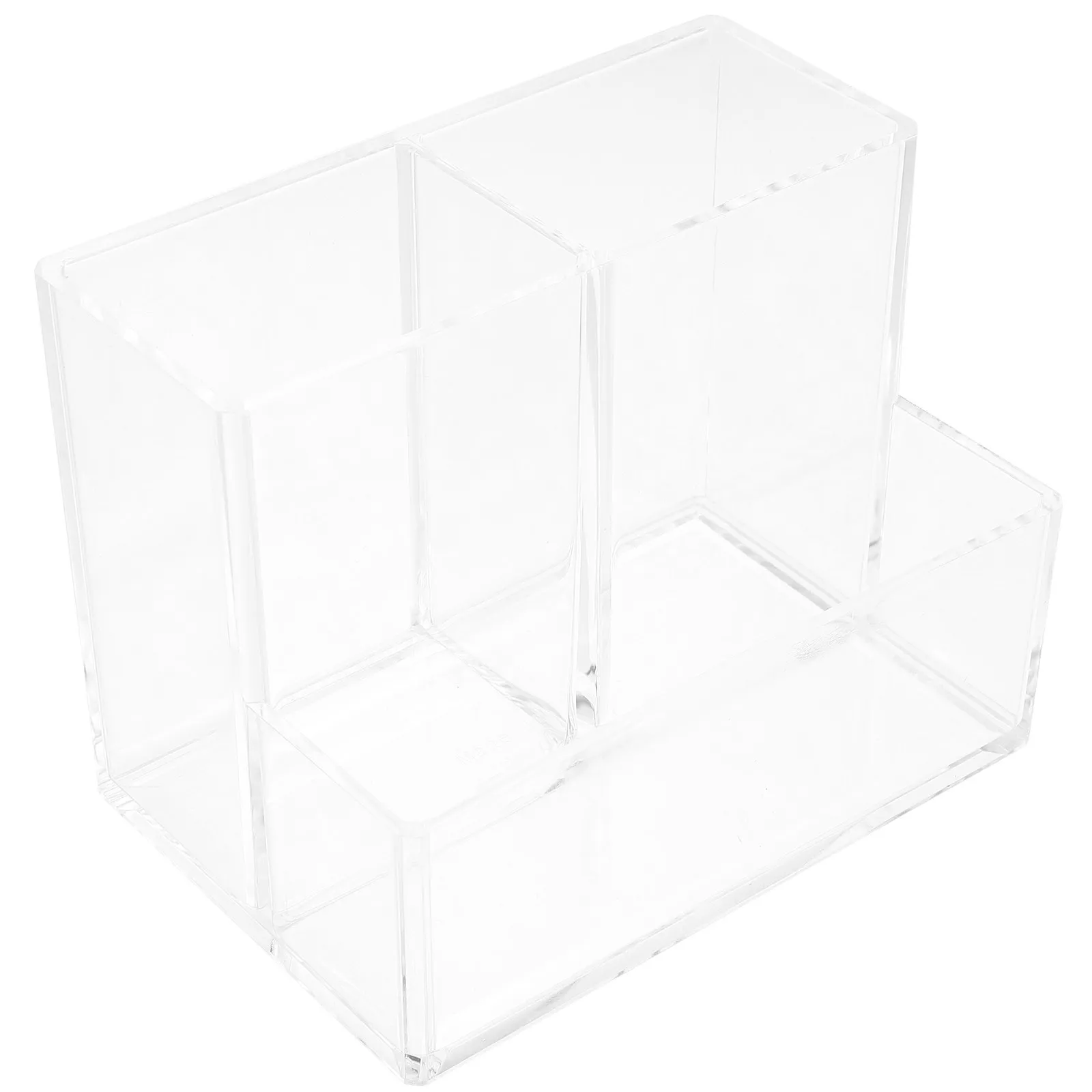 Clear Acrylic 3-Compartment Pen Holder Desktop Organizer for Makeup Brushes, Stationery & Office Supplies