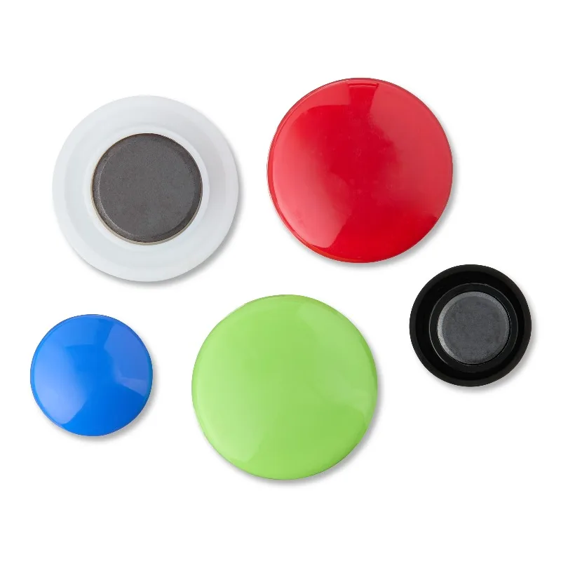 30 Counts Round Plastic Covered Magnetic Buttons, Refrigerator Whiteboard Magnets for School Office Home - 5 Assorted Colors with Small, Medium, Large Sizes.