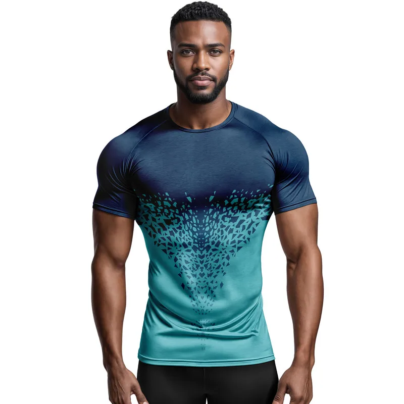 Men's Quick Dry Compression T Shirt Printed Design Short Sleeve Body Hugging Training Tee For Gym Training Spring Summer Autumn