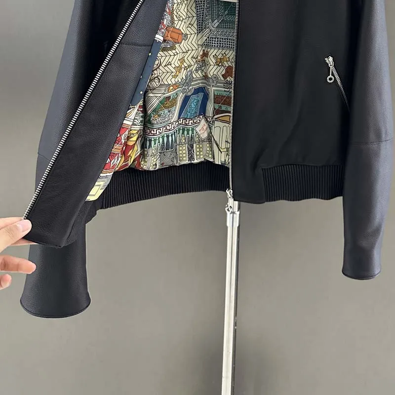 giacca in vera pelle colletto rovesciato con vera lana La fodera è foderata con cappotto da donna in cotone invernale e autunnale