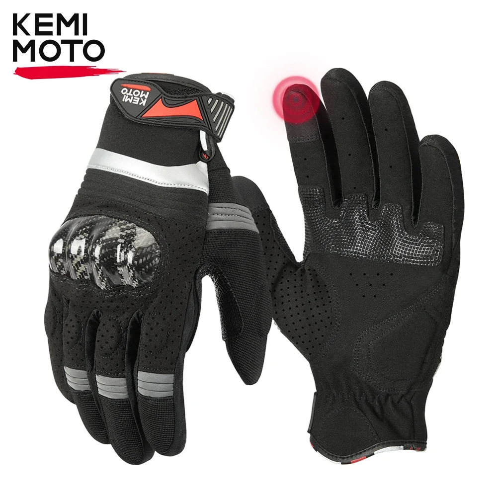 

KEMiMOTO Breathable Motorcycle Gloves Summer Racing Gloves Carbon Fiber Leather Touch Screen Luvas Motocross Protective Gear