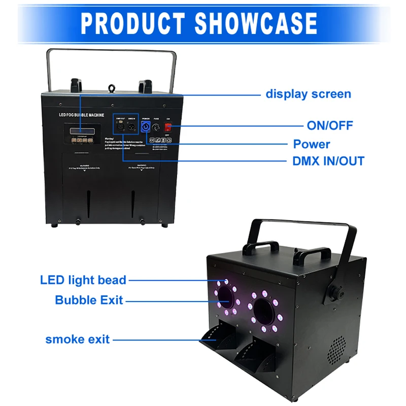 1500W LED Smoke Bubble Machine 2 Mouths Fog Bubbles Blower Remote DMX Stage Effect Professional performance For Wedding Party