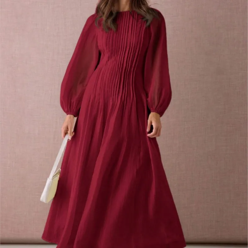K-Star New French Style White Long Sleeve Dress Women Slim Elegant Maxi Dress Vacation Style Spring Summer