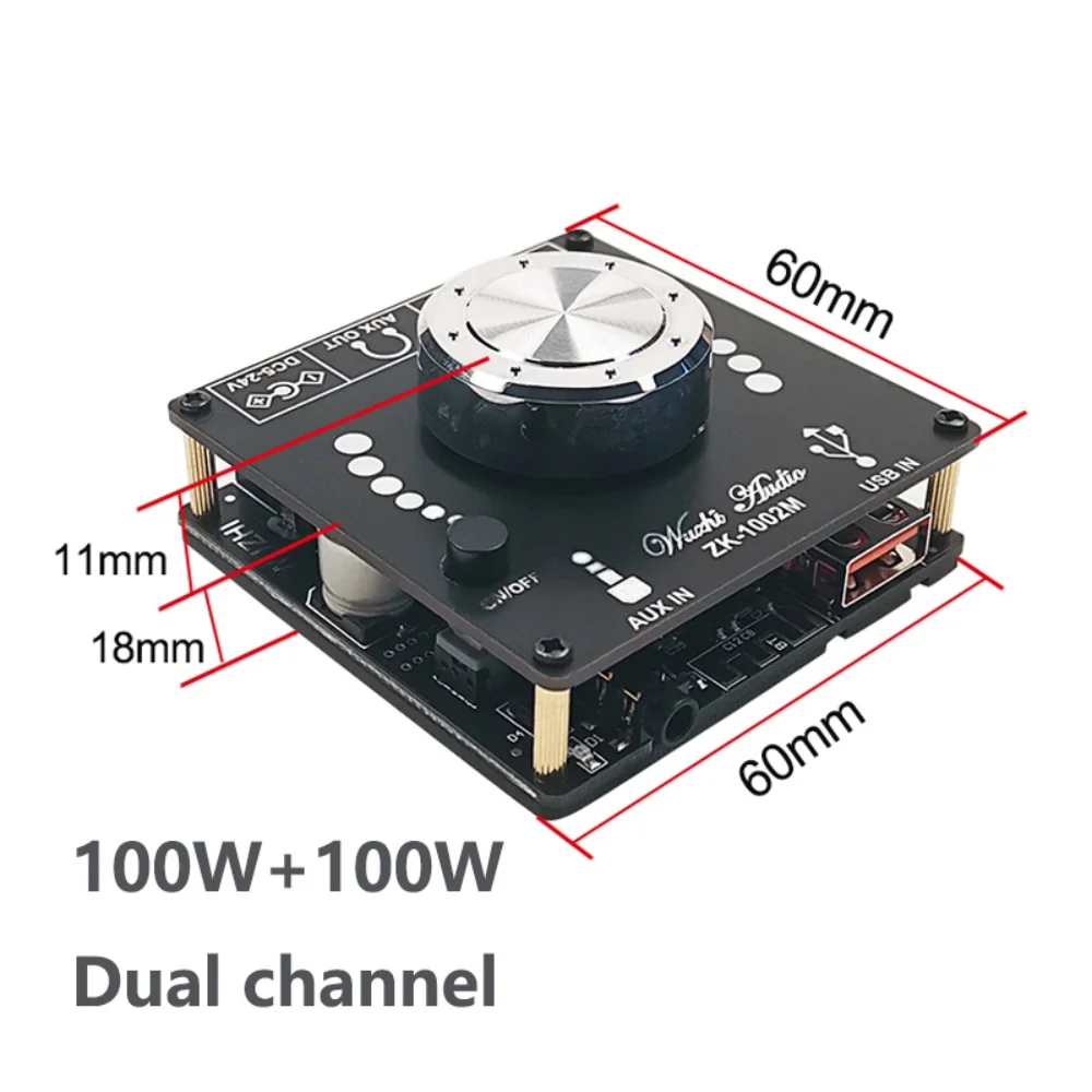 100W + 100W Bluetooth 5.0 podwójny kanał moc płyta wzmacniacza audio Stereo AMP wzmacniacz dźwięku kino domowe AUX USB ZK-1002M — zdjęcie produktu 7