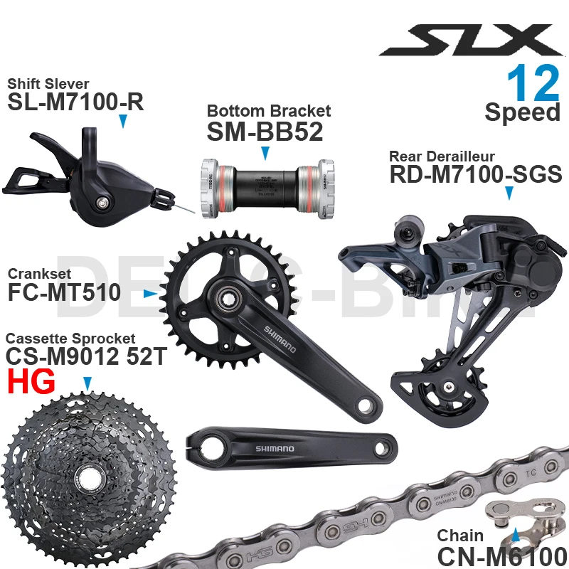 SHIMANO SLX M7100 1x12 Speed Groupset with Shifter Rear Derailleur CRANKSET and Cassette Sprocket 11-50T/52T CN-M6100 Chain