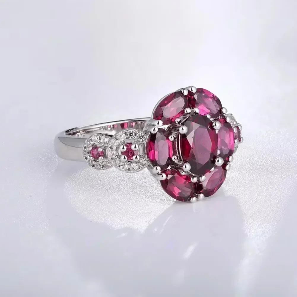 GZ ZONGFA Natural Gemstone 3 Carats Purple Rhodolite Garnet Halo Rings 925 Sterling Silver Slide Fine Jewelry Eternity for Women