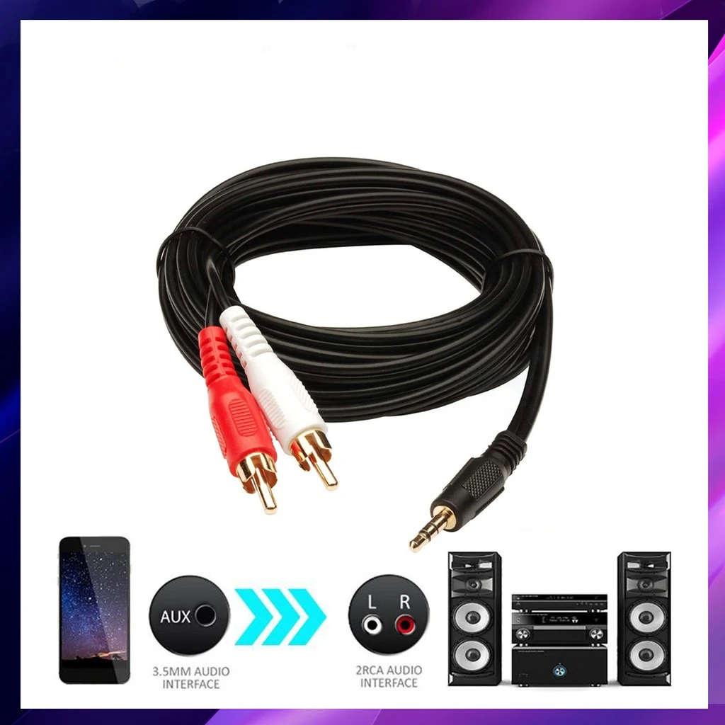 1M 3.5mm Audio Line Cable Stereo Jack Male to 2 RCA Male Aux Wire For PC DVD TV VCR MP3 Speakers Laptop Video Audio Cable Cord