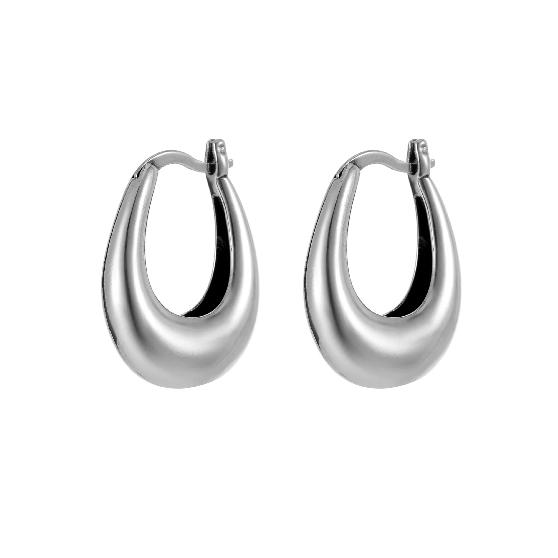 Classic 925 Sterling Silver Geometry Earrings for Women Round Smooth Exaggerate Design Office Jewelry Party Gift Dropshipping