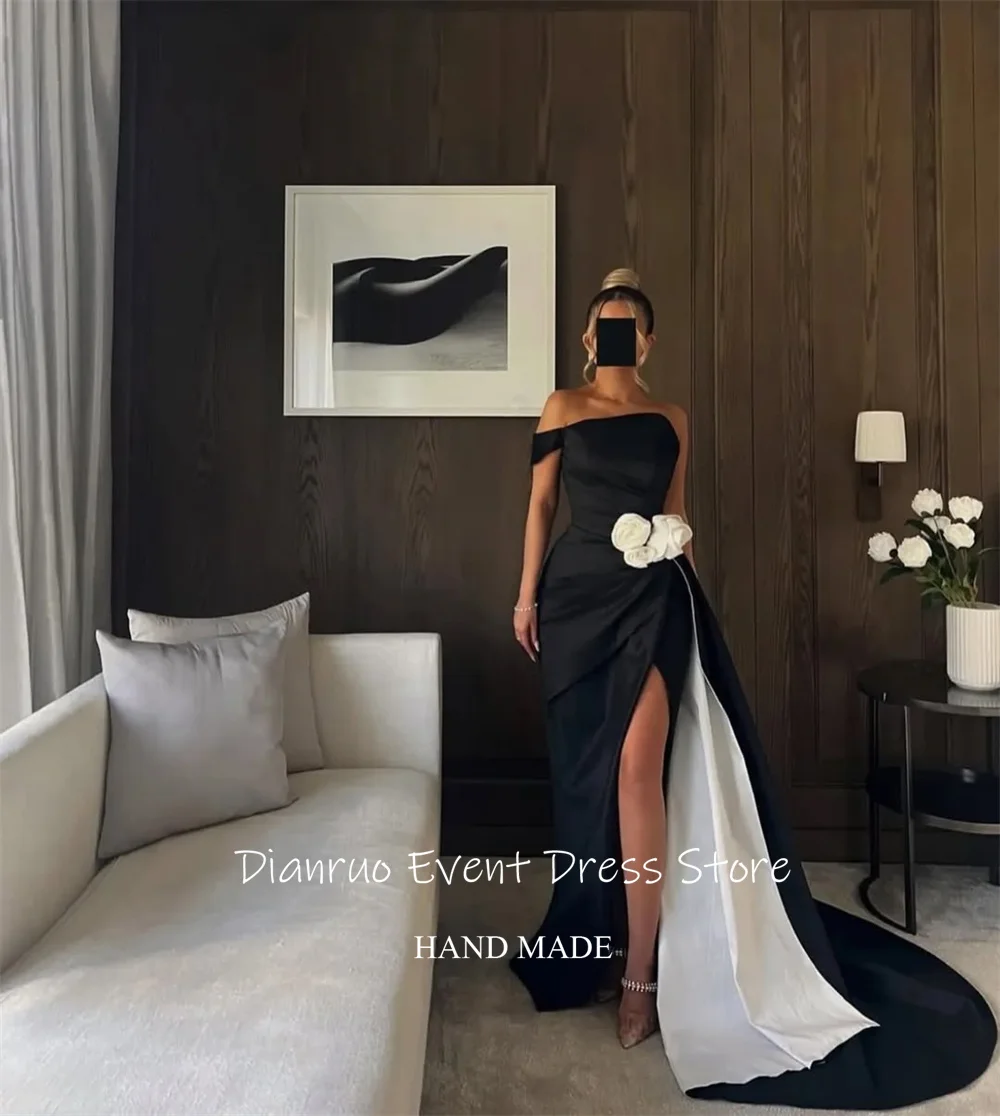 Dianruo Modern Flowers Evening Dress Slit Satin Vestido De Gala Femme One Shoulder Saudi Arabia Abiti Da Cerimonia Customized