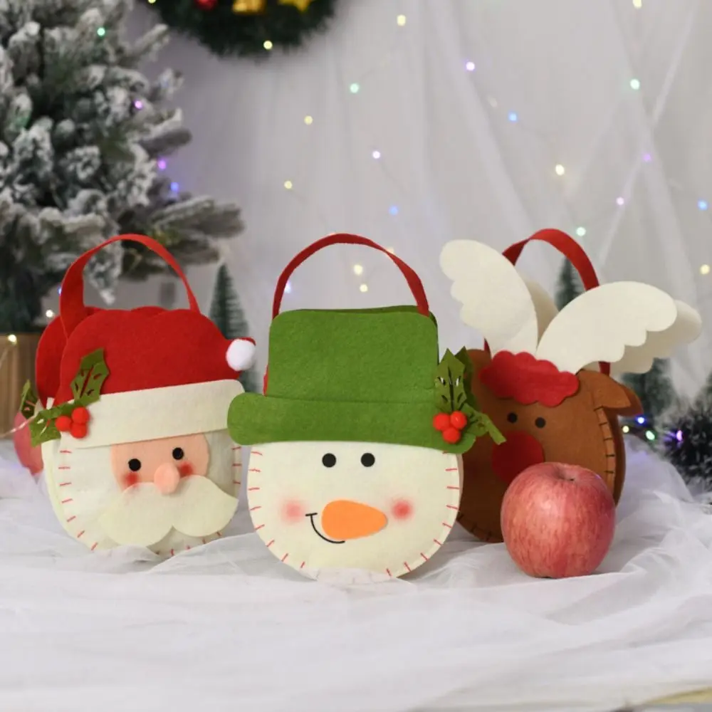 Christmas Gifts Bag Children Portable Elk Snowman Santa Claus Wool Felt Bag Exquisite Printed Christmas Candy Bag Handbag