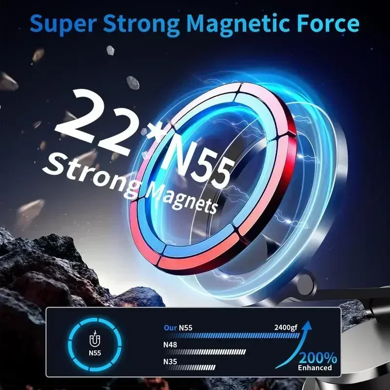 حامل مغناطيسي لامتصاص قوي للغاية! 360 °   هيكل سبيكة قابل للدوران، كوب شفاط المكنسة الكهربائية + قابل للطي، سيارة/سطح المكتب ذات الاستخدام المزدوج