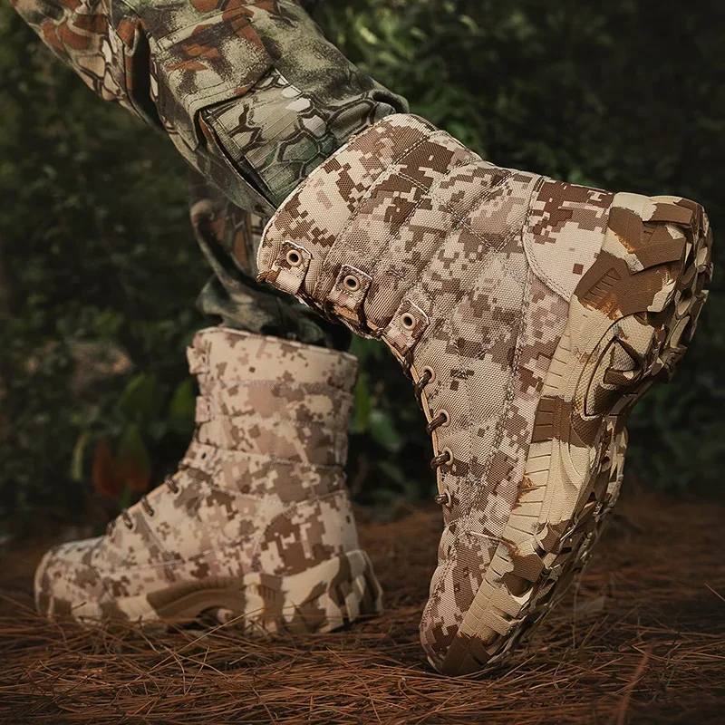 Large Size Boots for Men Outdoor Camouflage Boots, High Top Outdoor Hiking Boots for Men Hiking Training Boots for Men