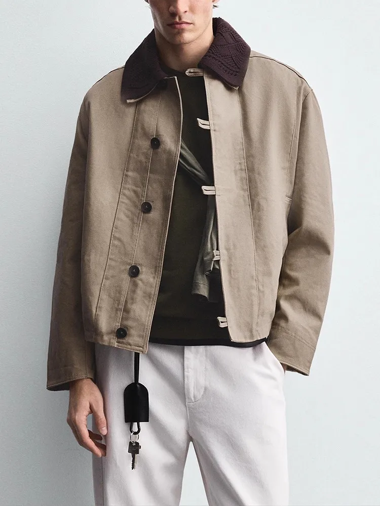 

Faionable Loose Collar Jaet Men's Knitted Patchwork Outerwear Casual Sle Long Sve Youth Autumn New Arrival 3033
