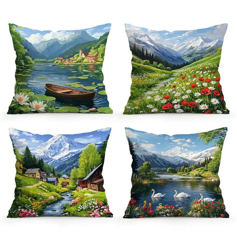 Mountain And River Scenery Cushion Cover Polyester Pillowcase Sofa Cushions Decorative Throw Pillows Home  Pillowcover Decor