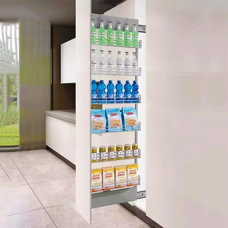 Aluminum Alloy Built-In Cabinet, Modern Deep Pull Basket, Multifunctional Kitchen Storage, Compact  Storage Solution