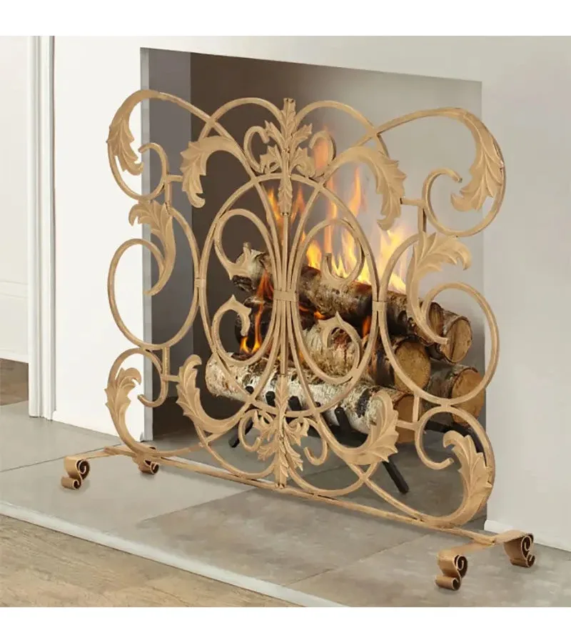 American hollow carved wrought iron European fireplace screen decorative frame household