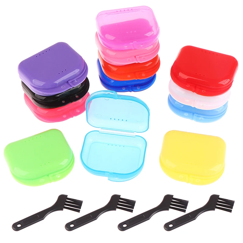 Fake Teeth Orthodontic Case Dental Retainer Mouth Guard Denture Storage Plastic Box Oral Hygiene Supplies Organizer With Brush