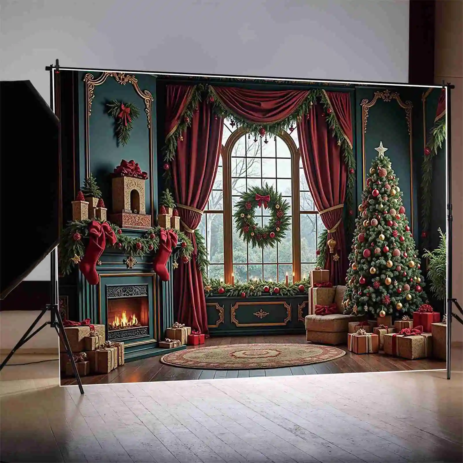 MOON.QG Fondo de decoración navideña fotografía alfombra luz árboles de Navidad sesión fotográfica telón de fondo niños estudio fotomatón Accesorios