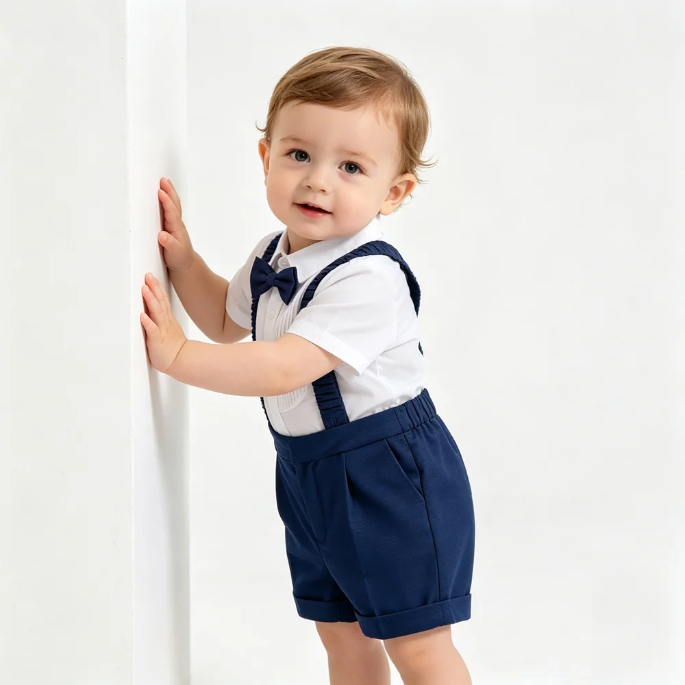 Baby Boy Navy Blue 4-Piece Formal Suit Toddler Gentleman Outfit Christening Wedding Birthday Party Clothes For 6 Months-4 Years