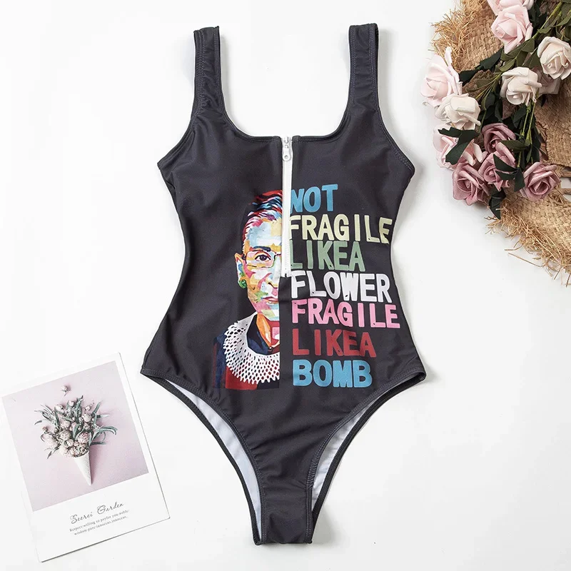 2025 traje de baño estampado con cremallera, traje de baño Sexy de una pieza para mujer, bañadores florales, traje de baño para nadar, ropa de playa femenina