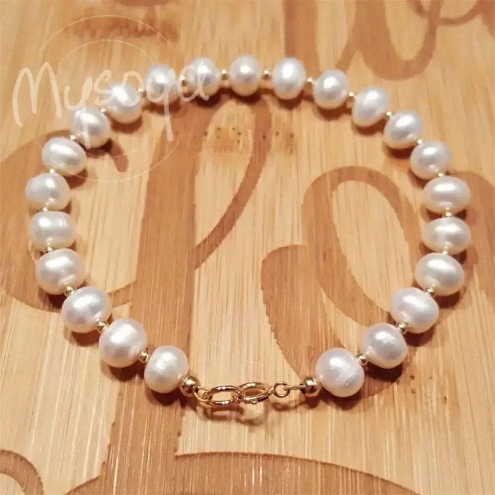 

MYSOYA White Freshwater Pearl Bracelet 5-6mm Pearls Gift Box Gift for Her Wedding Jewelry Christmas New Year Birthday Gift
