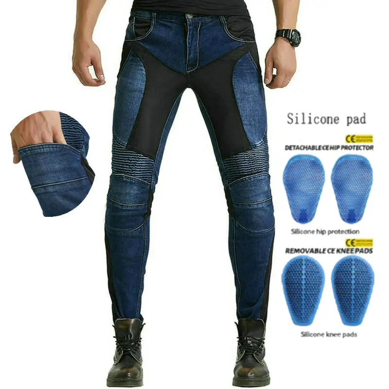 

Loong Biker Motorcycle Summer Riding Jeans Low-Waisted Super Slim Motocross Protection Pants Mesh Breathable Casual Trousers