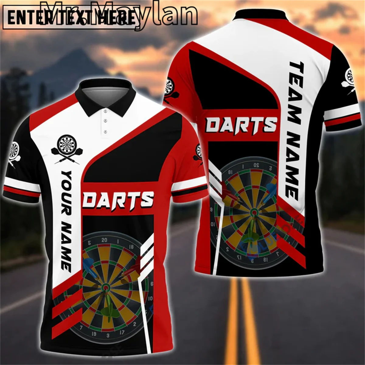 Unisex 3D Dart Board Sports Polo, Dardos Personalizados Tee Uniforme da Equipe, Presente para os amantes, Tops Unissex-012, Multi Cor