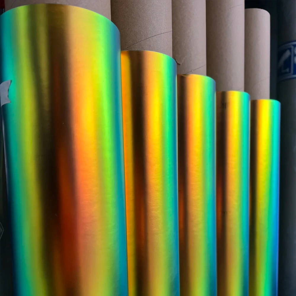Premium PET Air Release Easy to Install Car Wrap removable Auto Vinyl Stretchable Car Body Film Rainbow Chrome Green
