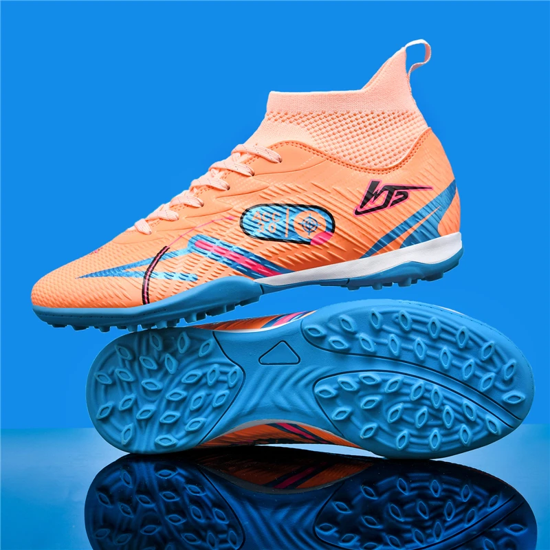 

Unisex Youth Soccer Cleats Lightweight High Top TF Football Shoes Enhanced Traction Comfortable Match Training for Boys Girls