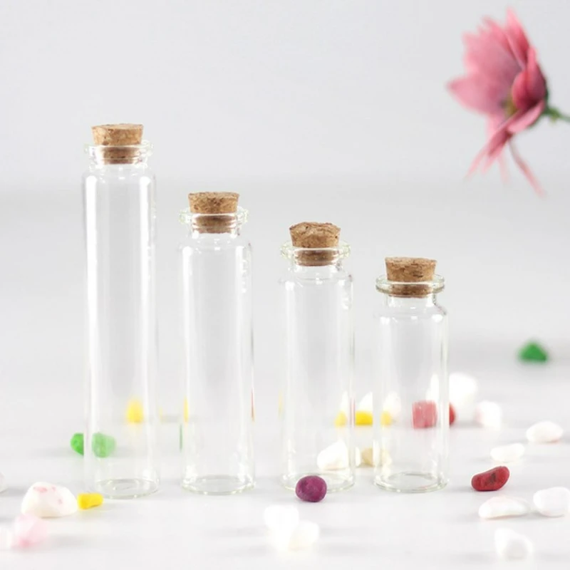 10Pcs Mini Glass Bottles Flasks with Cork Stoppers Transparent Wishing Gifts Healing Lucky Drifting Empty Tiny Jars Decoration