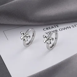 VOQ Silver Color Bow Earbuckle Earrings for Women Korean Style Cute Bow Ornaments Jewelry