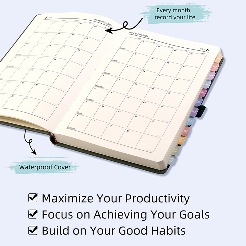 5 قطع مخططة يناير 2024 - ديسمبر 2024، دفتر ملاحظات منظم تقويم الشهر مقاس 5.6 بوصة × 8.26 بوصة
