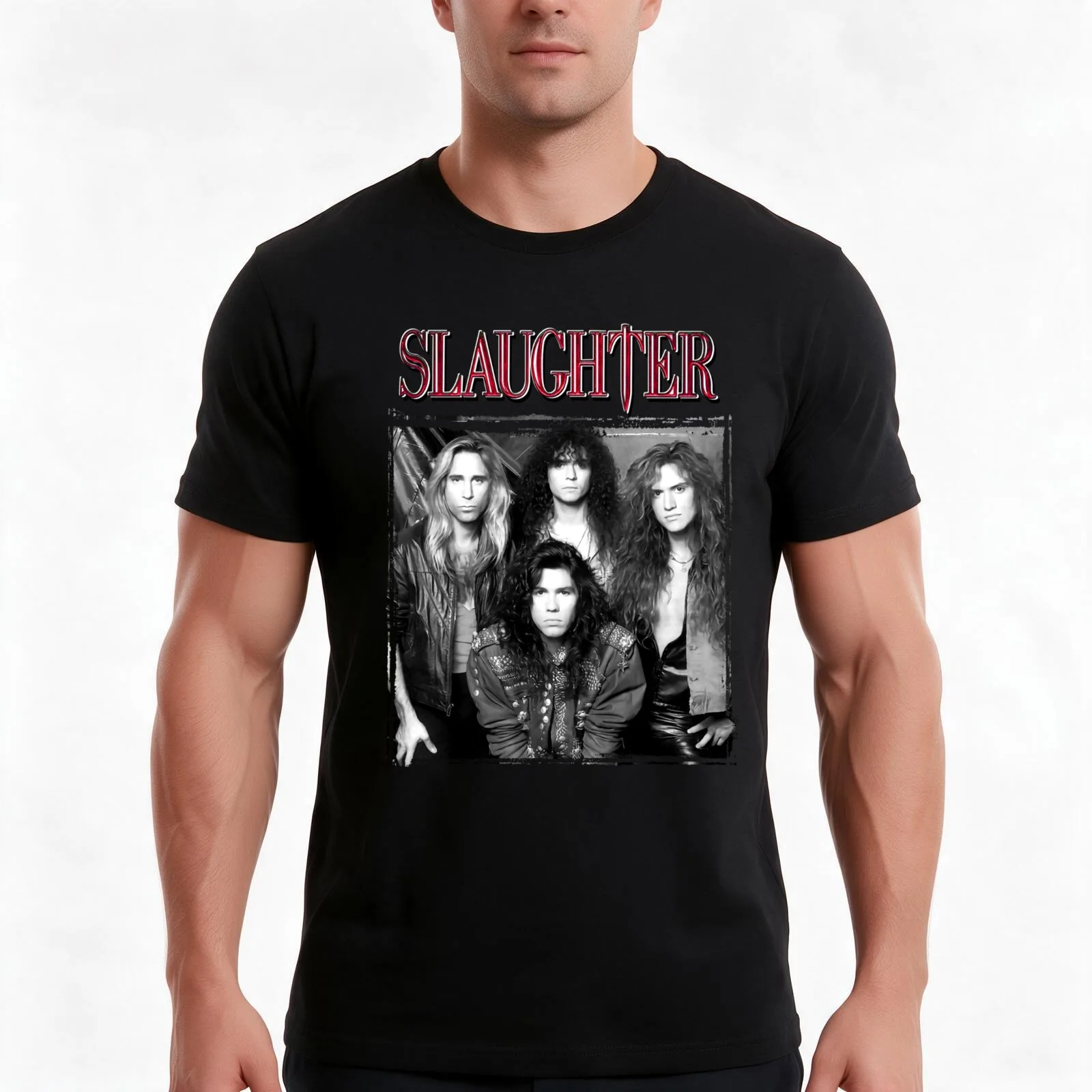 Slaughter Band T-Shirt, Summer Casual Cotton Tee, Oversized Streetwear Tops, Vintage Graphic Print, Loose Fit Short Sleeve
