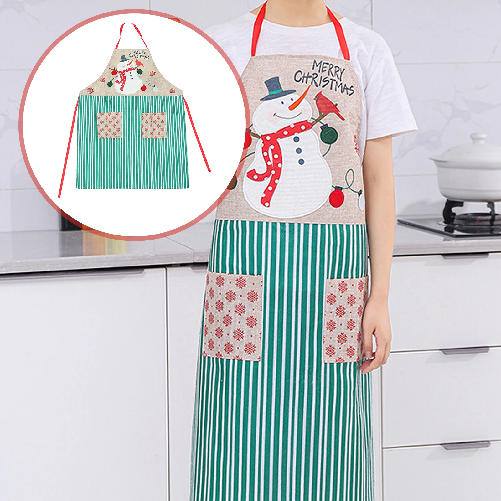 

Christmas Snowman Apron One Size Fits Most Barber Shop Hairdressing Kitchen Cooking BBQ Gardening Cafe Restaurant Supplies